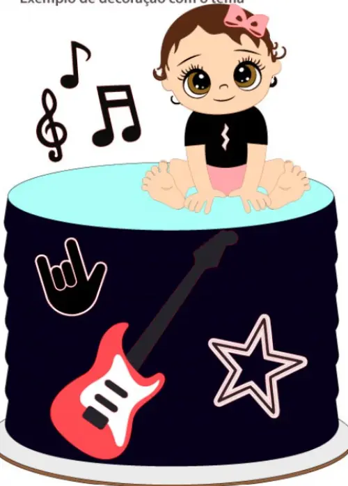 ARQUIVO Topo de bolo Bebê Rock Guitarra
