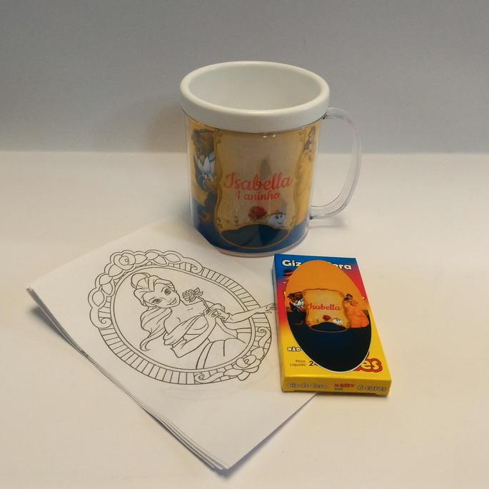 Caneca com kit colorir Bela e a Fera