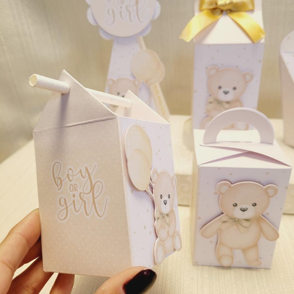 Kit Festa Chá de Revelação Ursinho Neutro 24 itens PEGUE E MON