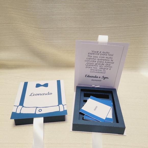 Convite Pajem Casamento - Caixa Desenho Suspensório Azul