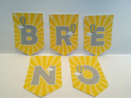 Bandeirola Balão Amarelo e Cinza