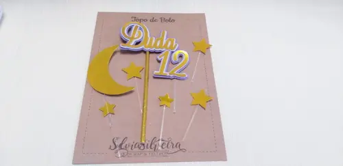 Topo Bolo Lua e Estrelas