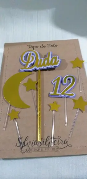 Topo Bolo Lua e Estrelas