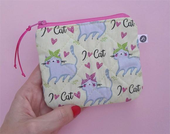 Porta Moedas em Tecido com Estampa Gatinhos