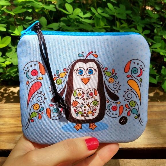 Porta Moedas em Tecido Estampa Pinguim