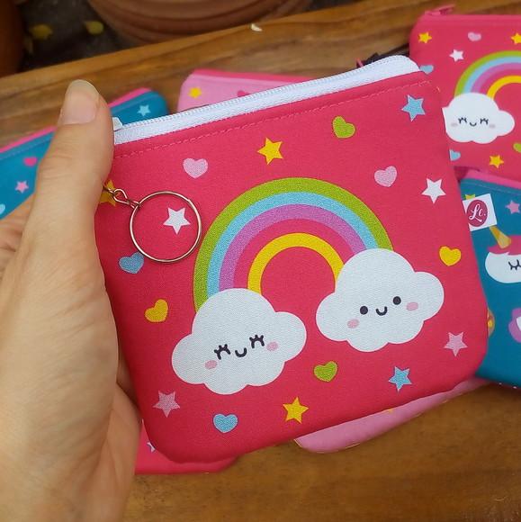 Porta Moedas em Tecido - Nuvem Arco Íris Pink (meia Tigela)