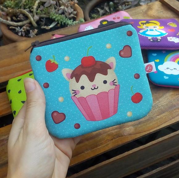Porta Moedas em Tecido - Gatinho Cup Cake (meia Tigela)