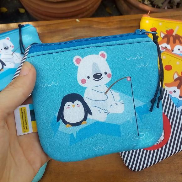 Porta Moedas em Tecido - Urso e Pinguim (meia Tigela)