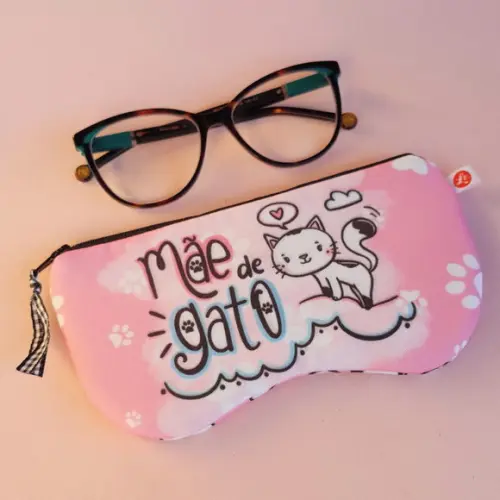 Porta Óculos em Tecido com Estampa Mãe de Gato