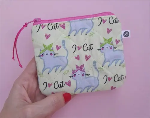 Porta Moedas em Tecido com Estampa Gatinhos