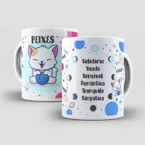 Caneca Gatos e Signos - Peixes