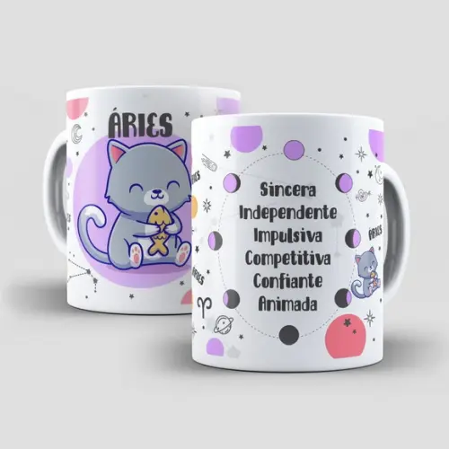 Caneca Gatos e Signos - Áries