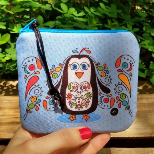 Porta Moedas em Tecido Estampa Pinguim