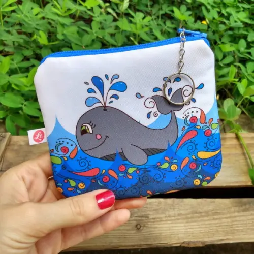Porta Moedas em Tecido Estampa Baleia