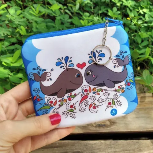 Porta Moedas em Tecido Estampa Baleias