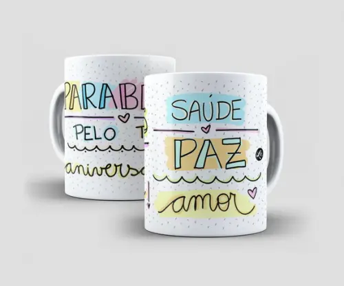 Caneca - Aniversário - Parabéns! Saúde Paz e Amor