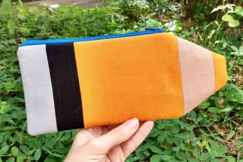 Estojo em Tecido Patchwork Lápis Laranja