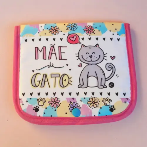 Porta Maquiagens em Tecido com Estampa Mãe de Gato