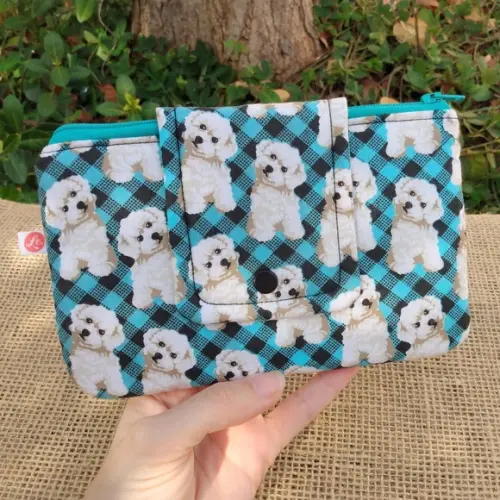 Carteira Porta Celular em Tecido com Estampa Poodles