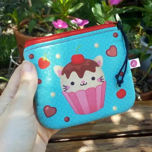 Porta Moedas em Tecido - Cup Cake Gatinha (meia Tigela)