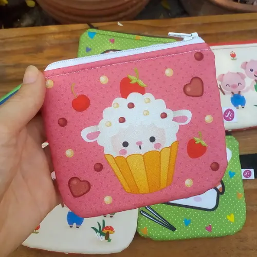 Porta Moedas em Tecido - Cup Cake Ovelhinha (meia Tigela)