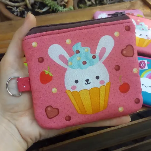 Porta Moedas em Tecido - Cup Cake Coelhinha (meia Tigela)