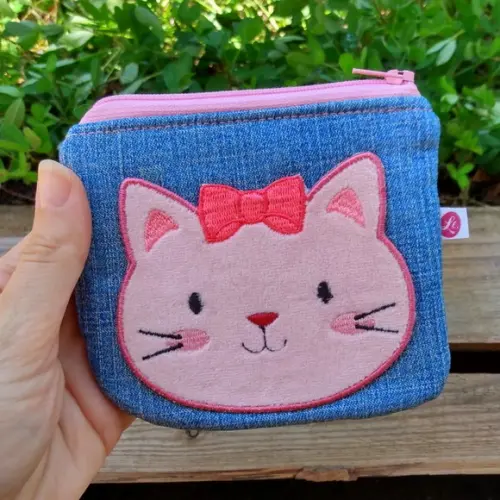 Porta Moedas Gatinha - Jeans