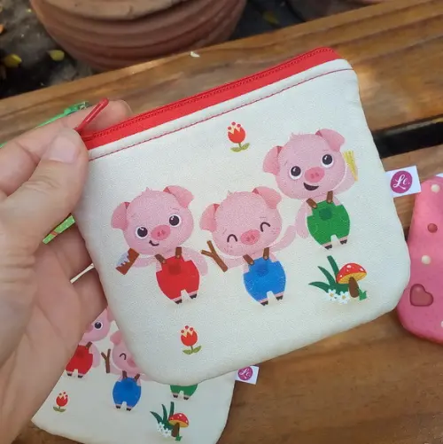 Porta Moedas em Tecido - os 3 Porquinhos (meia Tigela)
