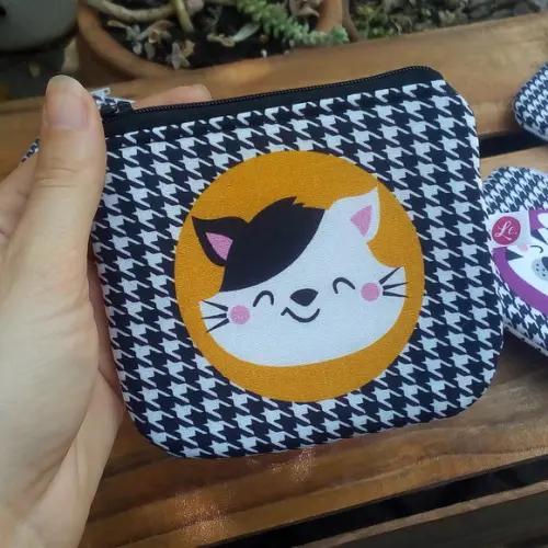 Porta Moedas em Tecido - Gatinho (meia Tigela)