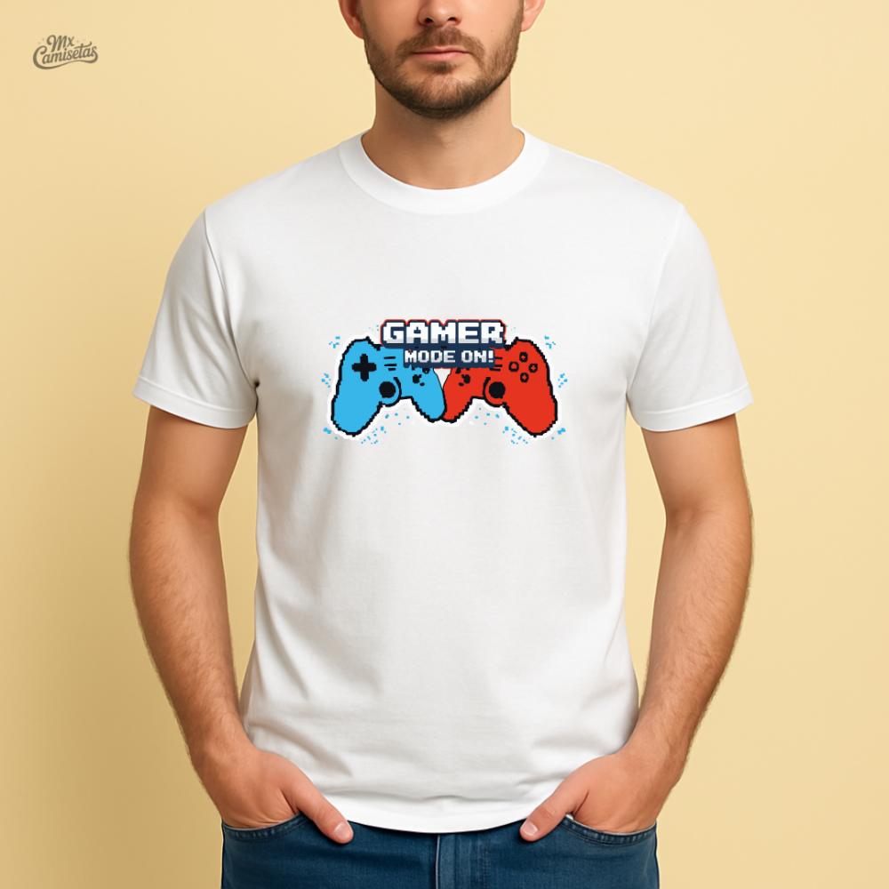 Camiseta Artesanal Gamer Mode On! – Estampa Criativa com Contro