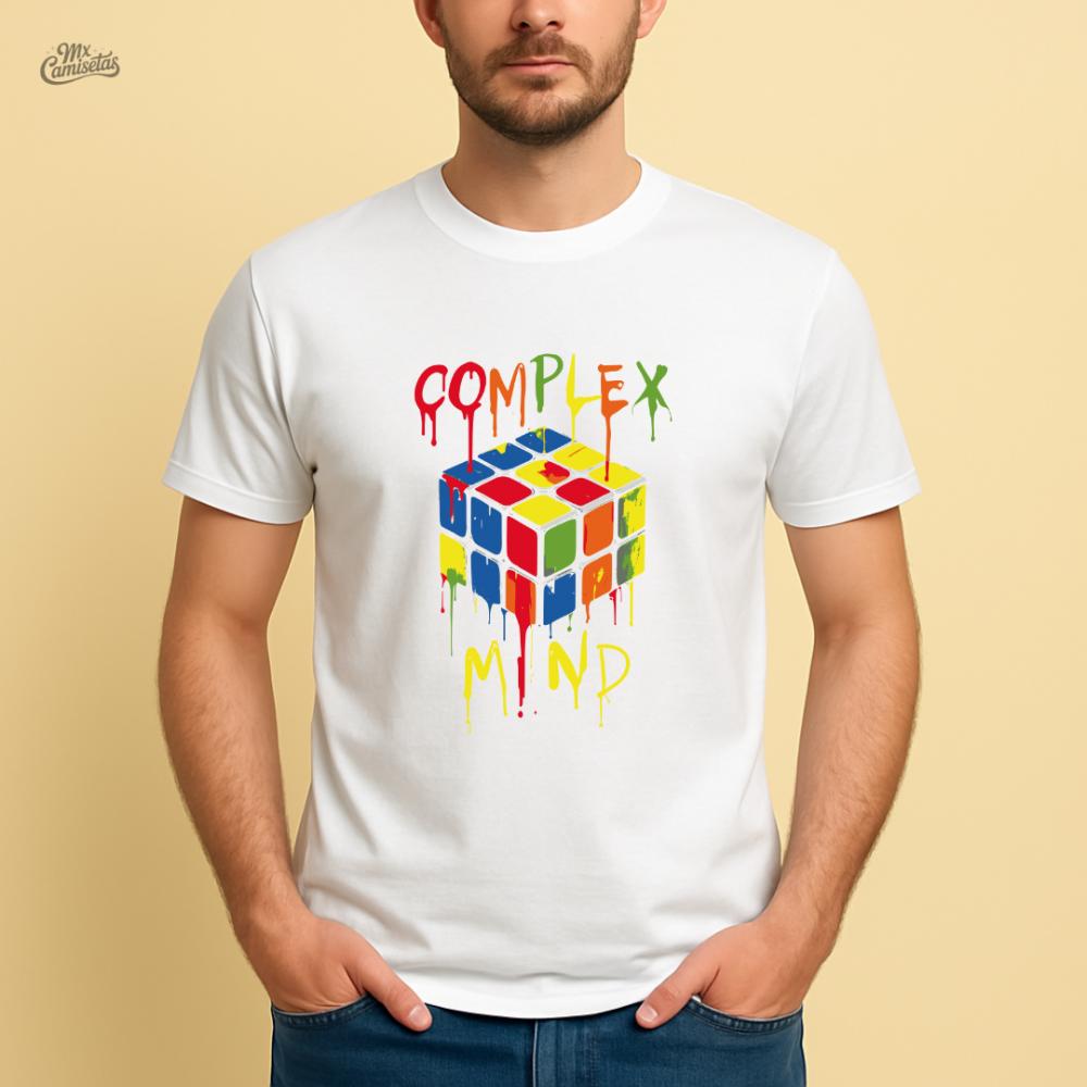 Camiseta Artesanal Complex Mind – Estampa Criativa com Cubo Má