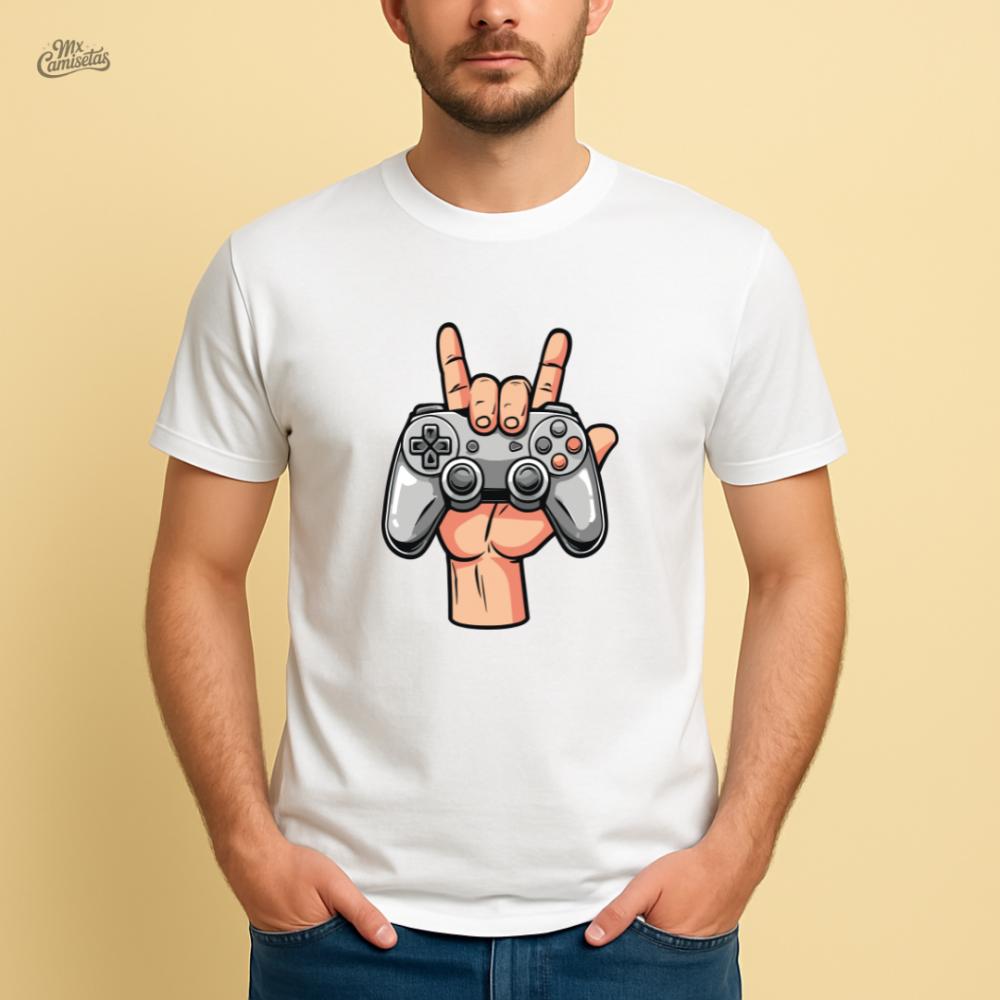 Camiseta Artesanal Gamer Rock and Play – Estampa Divertida com 