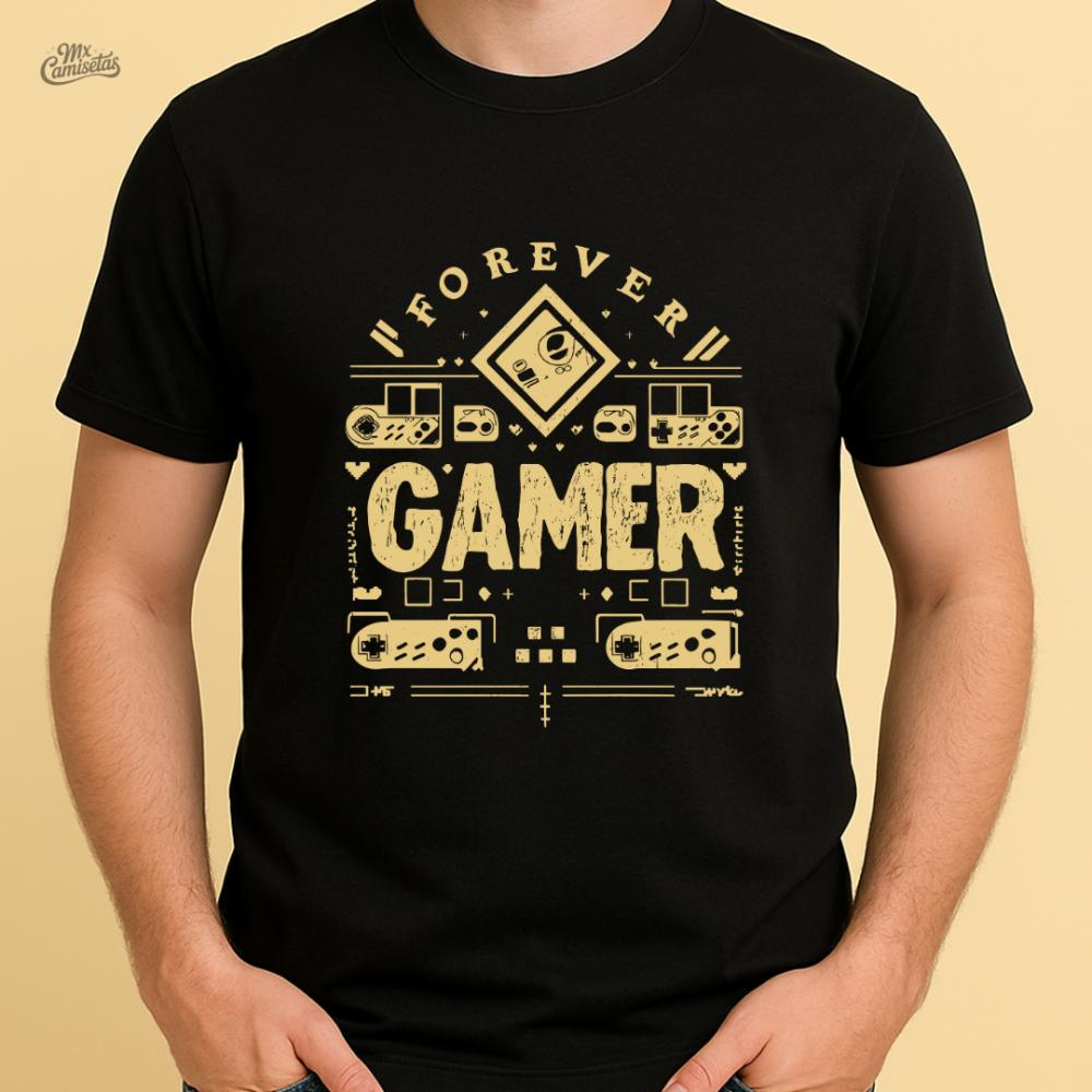 Camiseta Masculina Artesanal Forever Gamer – Estampa Retrô com