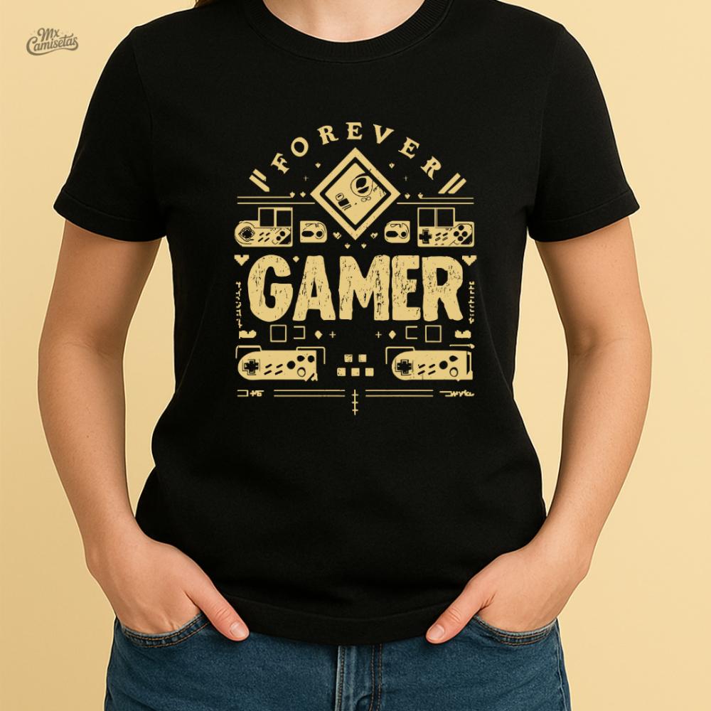 Camiseta Feminina Artesanal Forever Gamer – Estampa Retrô com 