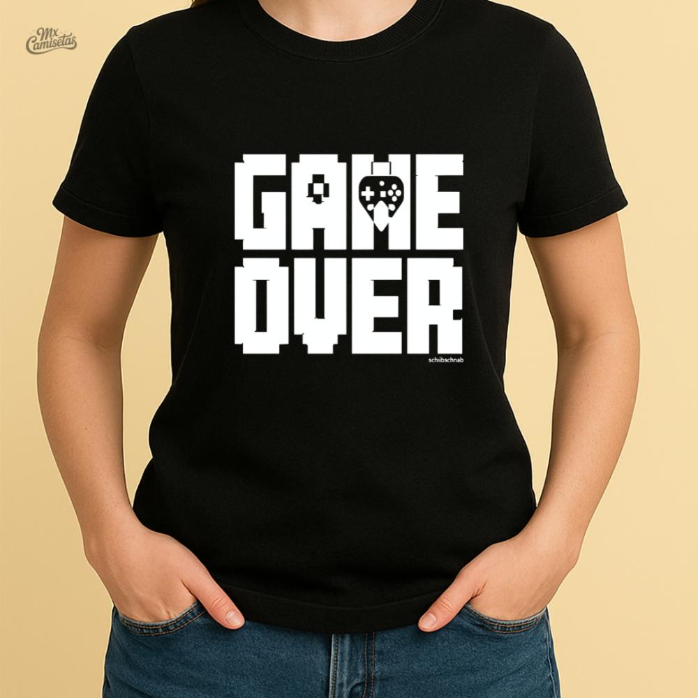 Camiseta Feminina Artesanal Game Over – Estampa Pixelada com Co