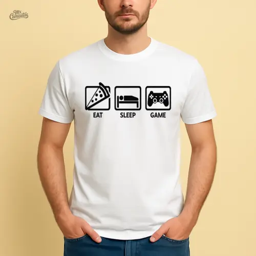 Camiseta Gamer Masculina Estampa Eat Sleep Game