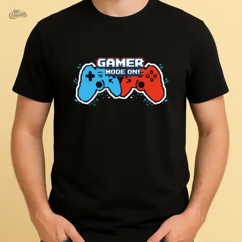 Camiseta Artesanal Gamer Mode On! – Estampa Criativa com Contro