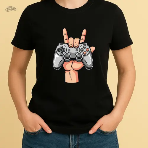 Camiseta Artesanal Gamer Rock and Play – Estampa Divertida com 