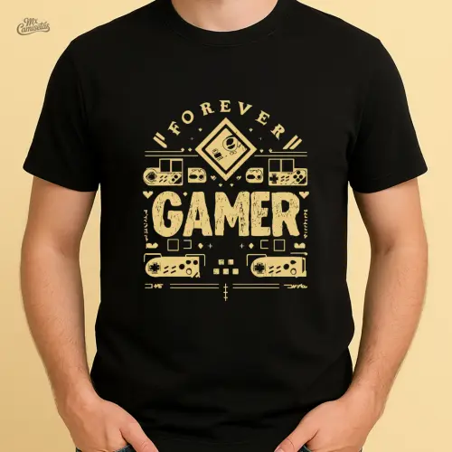 Camiseta Masculina Artesanal Forever Gamer – Estampa Retrô com Controles Clássicos para Verdadeiros Apaixonados por Games