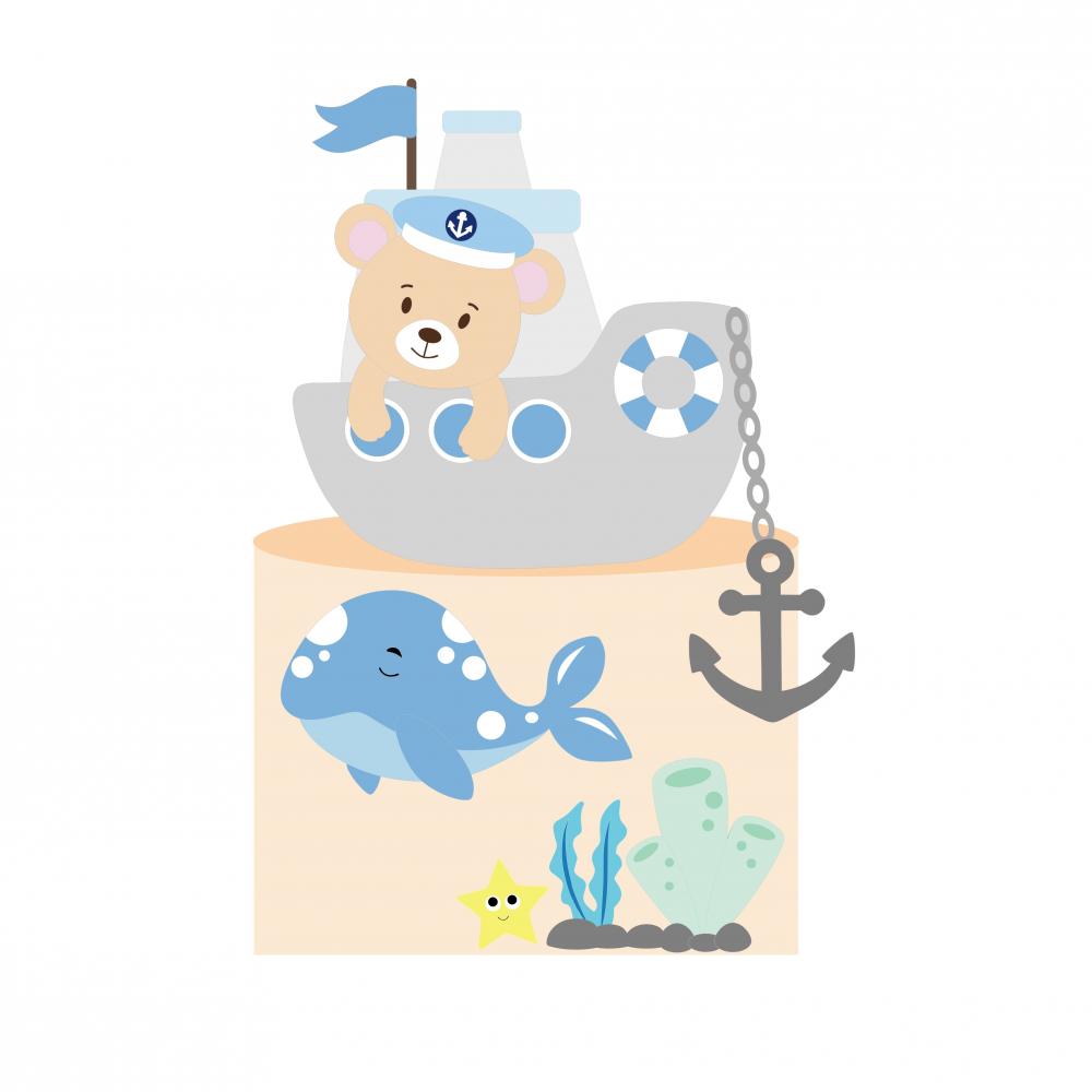 Arquivo de Corte Topo de Bolo -  Ursinho Marinheiro