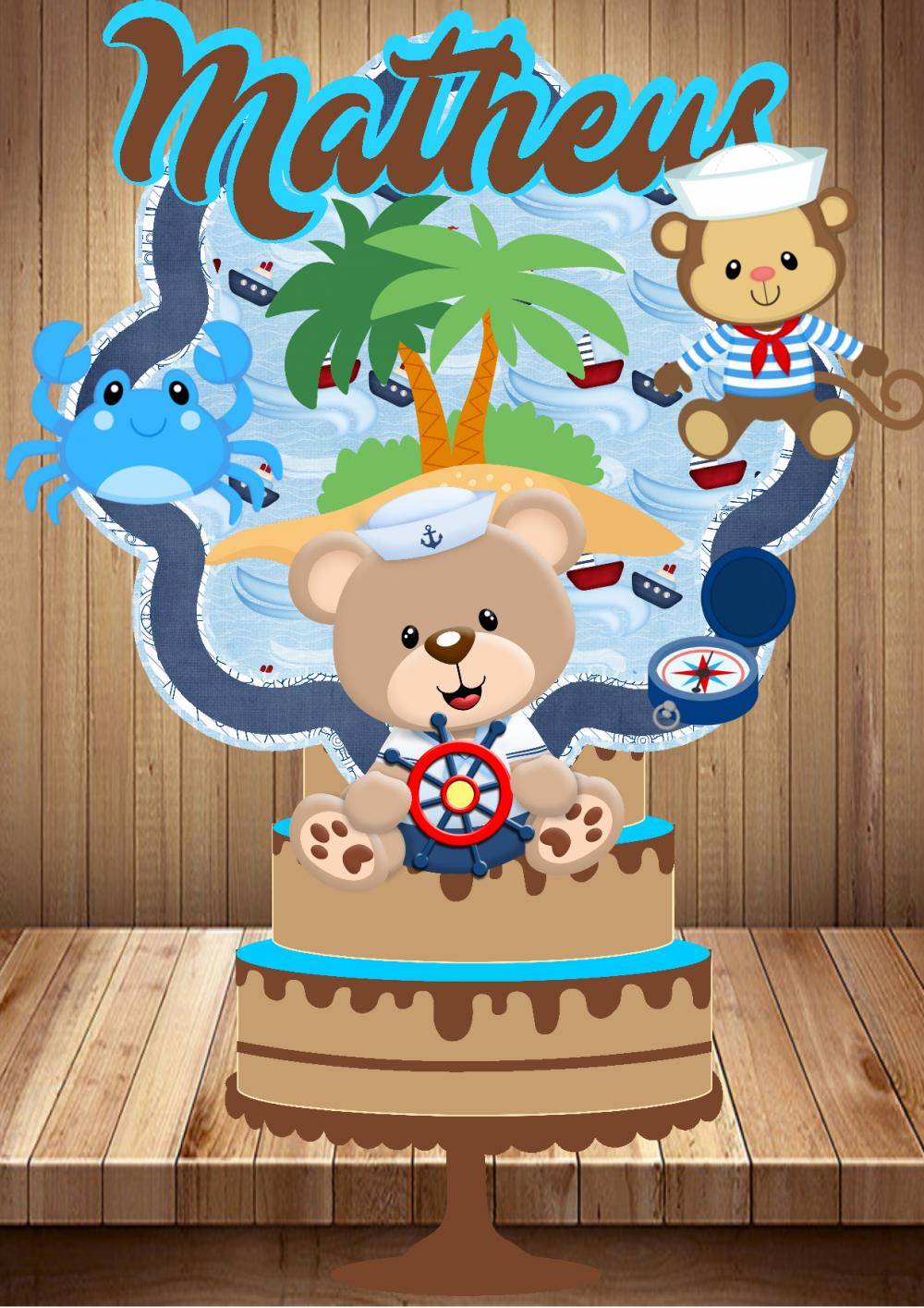 Arquivo de Corte Topo de Bolo -  Ursinho Marinheiro