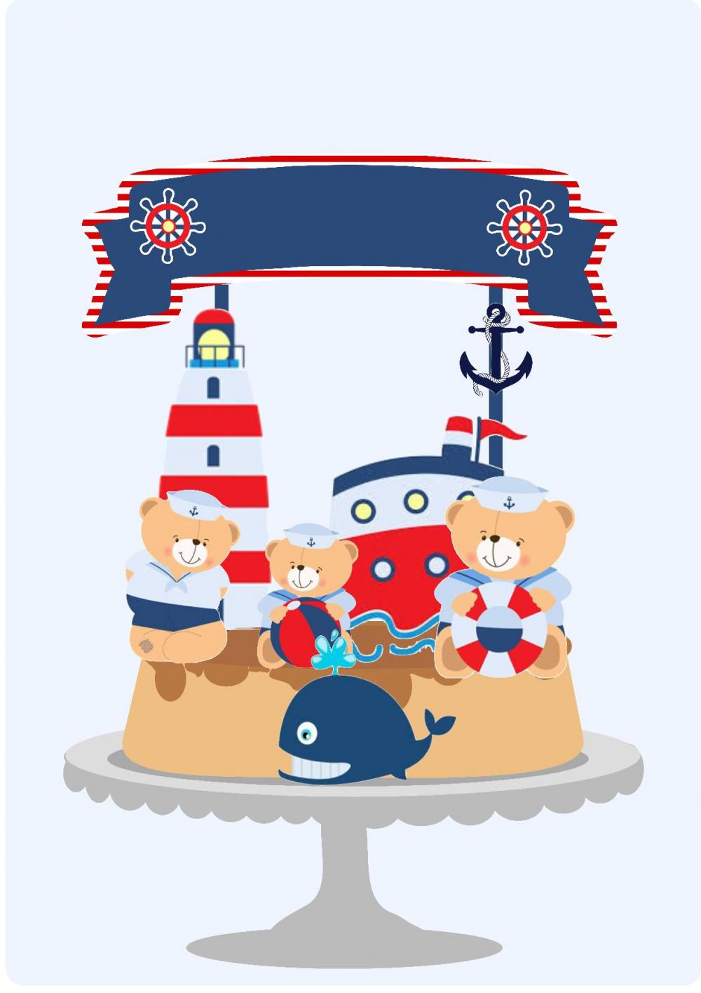 Arquivo de Corte Topo de Bolo -  Ursinho Marinheiro