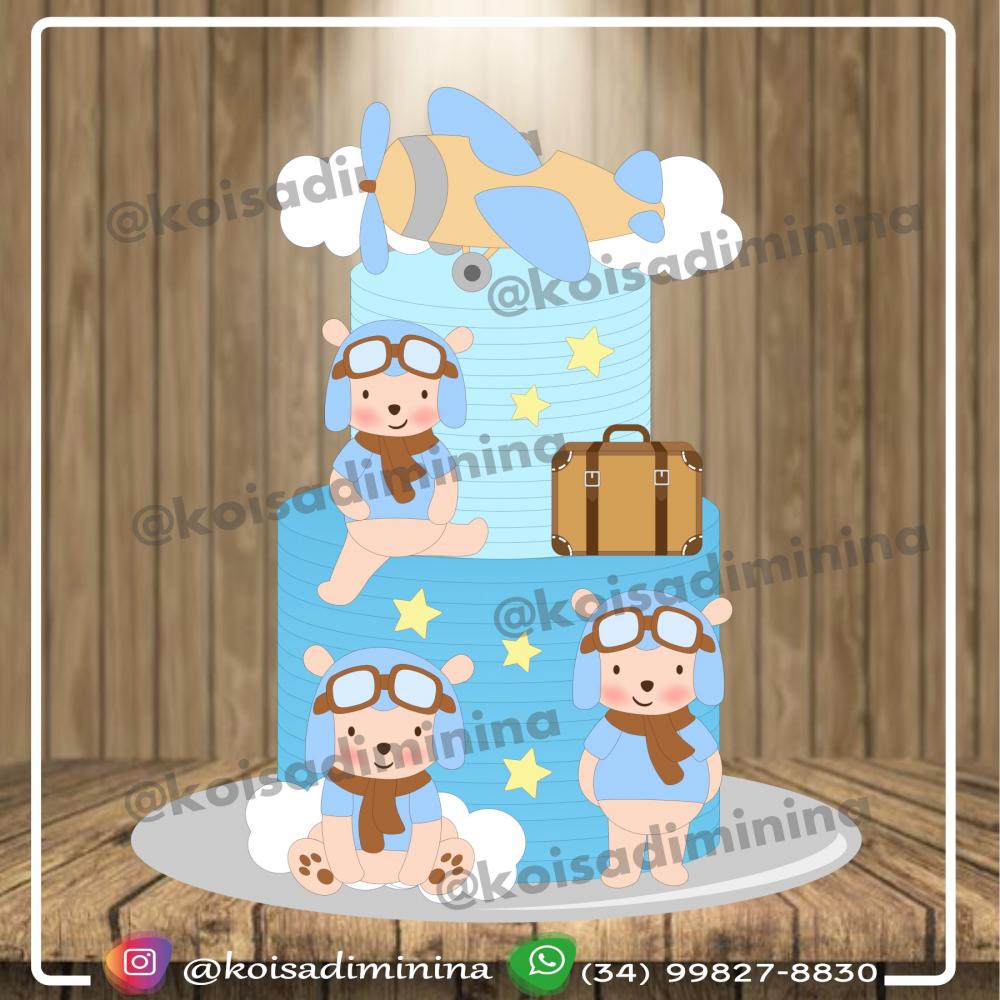 Arquivo de Corte Topo de Bolo -  Ursinho Aviador