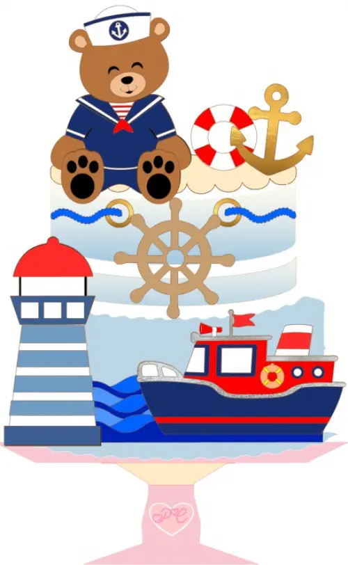 Arquivo de Corte Topo de Bolo -  Ursinho Marinheiro