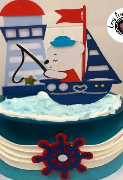 Arquivo de Corte Topo de Bolo -  Ursinho Marinheiro