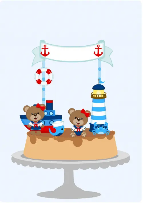 Arquivo de Corte Topo de Bolo -  Ursinho Marinheiro