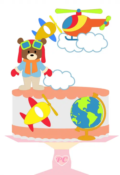 Arquivo de Corte Topo de Bolo -  Ursinho Aviador