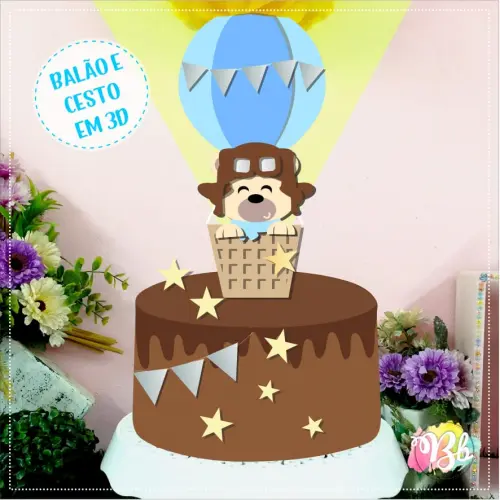 Arquivo de Corte Topo de Bolo -  Ursinho Baloeiro