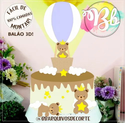 Arquivo de Corte Topo de Bolo -  Ursinho Baloeiro