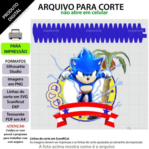Arquivo de Corte Topo de Bolo -  Sonic